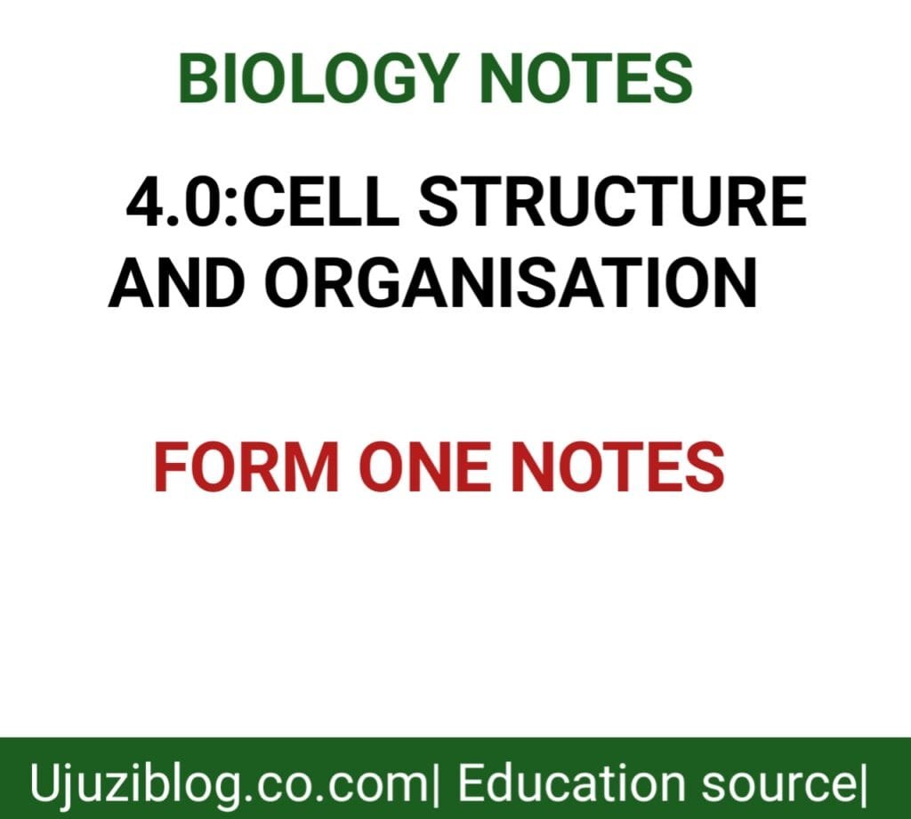 4.0:CELL STRUCTURE AND ORGANISATION- FORM ONE NOTES